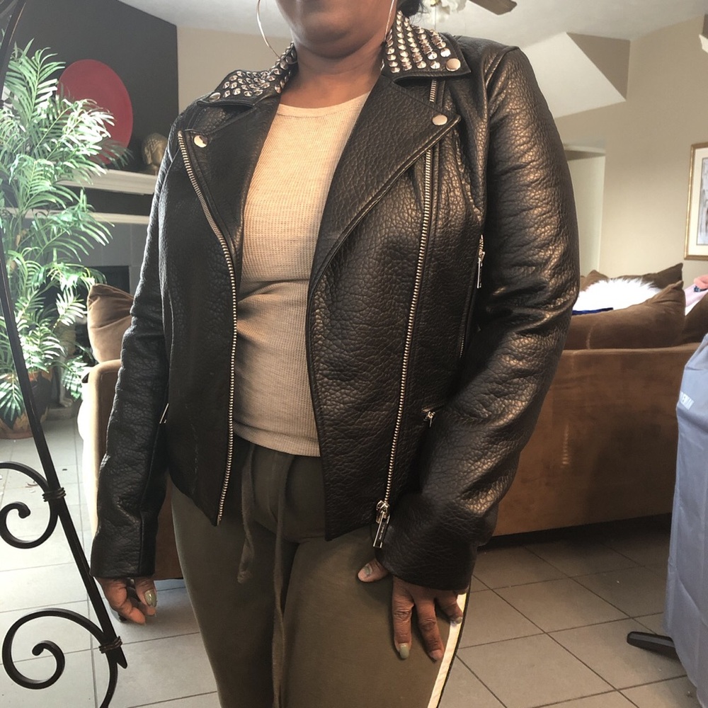 Michael Kors studded MOTO Vegan Leather Jacket